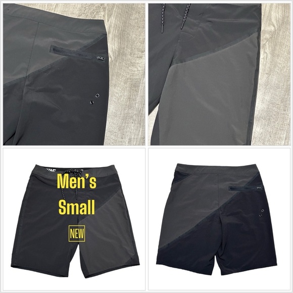 Men's American Eagle Small Swim Shorts Trunks Board Hybrid Black Gray Drawstring - Picture 1 of 9